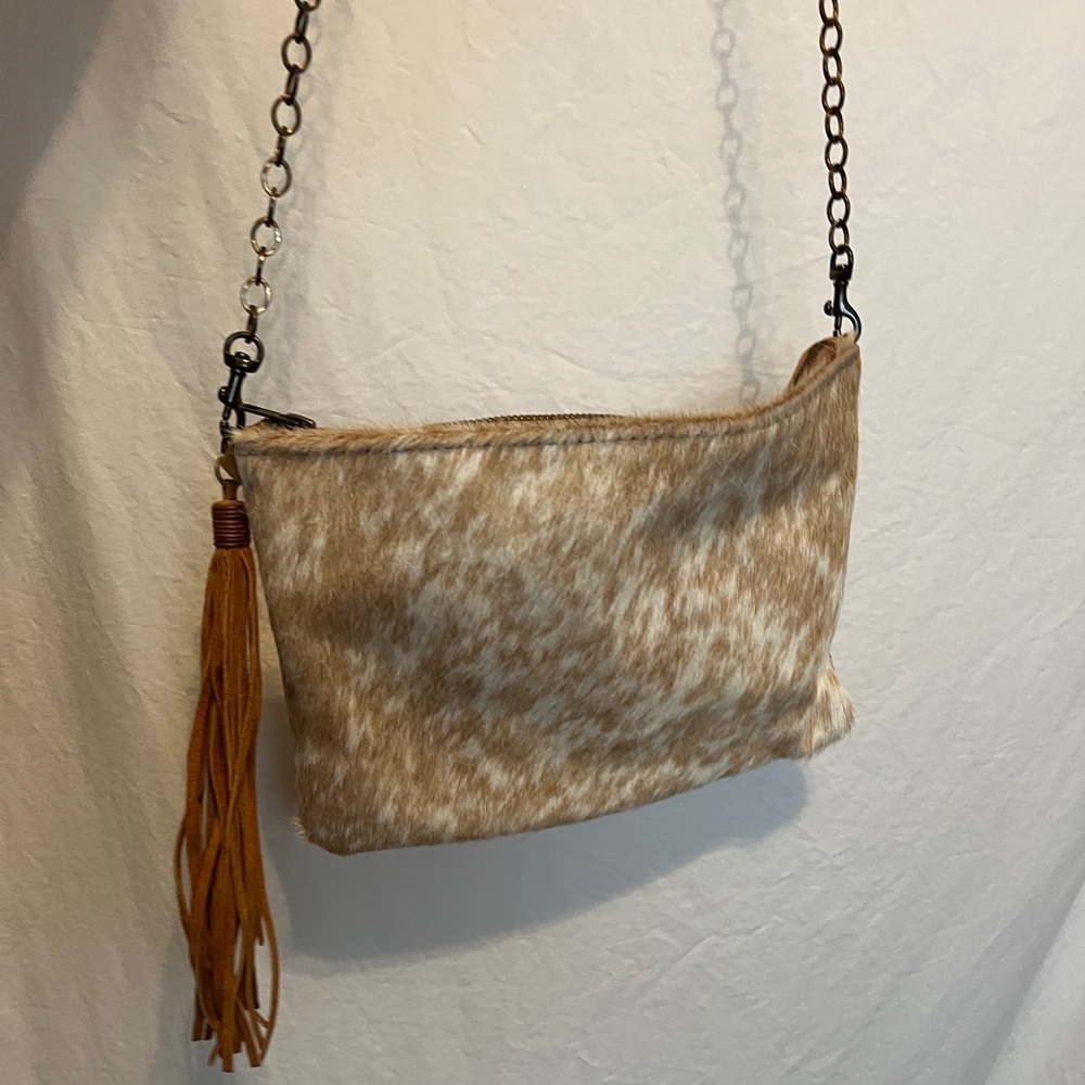 Cowhide Boho Tassel Crossbody Clutch
